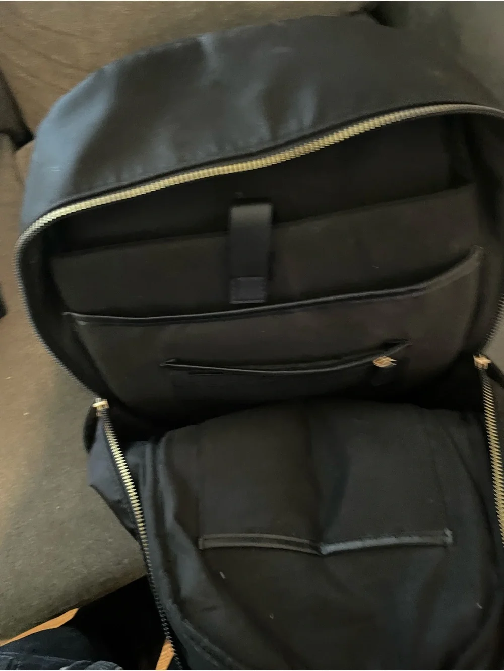 Ellen Tracy Black Nylon Backpack with Gold Accents
